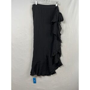 Cupshe Ruffle Wrap Skirt Womens XL Black NEW High-Low Side Tie Beach Midi Cover